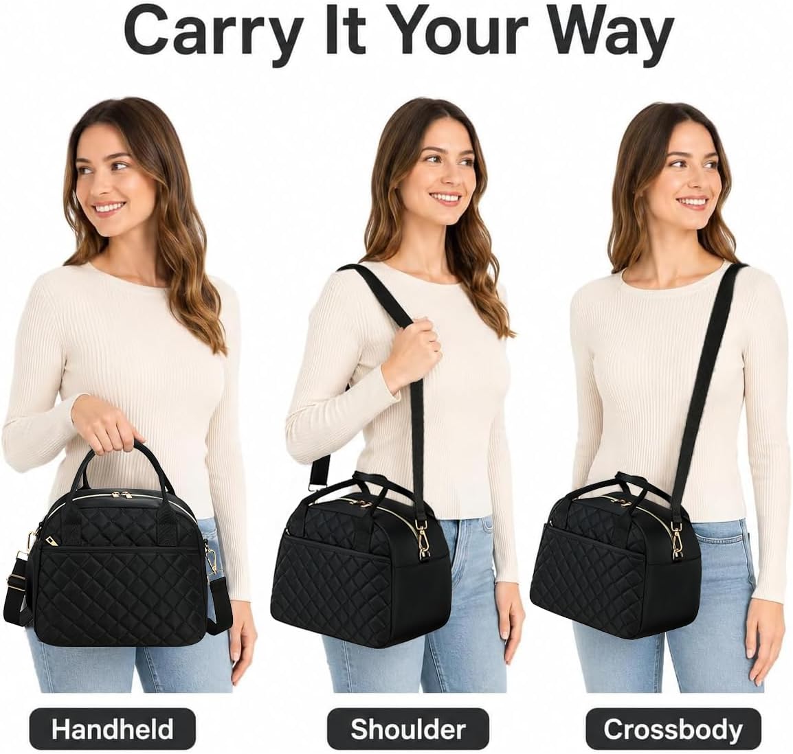 Lunch Box for Women Insulated Lunch Bag Lunchbox Cooler Thermal Leakproof Quilted Reusable Lunch Tote Bag for Work School Travel Picnic (Black) - Colors B