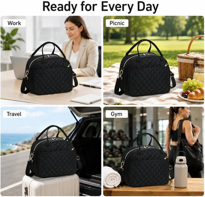 Lunch Box for Women Insulated Lunch Bag Lunchbox Cooler Thermal Leakproof Quilted Reusable Lunch Tote Bag for Work School Travel Picnic (Black) - Colors B