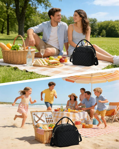 Lunch Box for Women Insulated Lunch Bag Lunchbox Cooler Thermal Leakproof Quilted Reusable Lunch Tote Bag for Work School Travel Picnic (Black) - Colors B