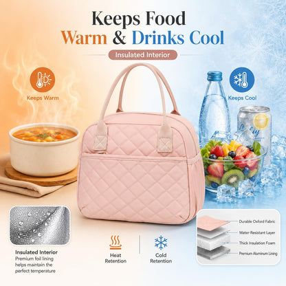 Lunch Box for Women Insulated Lunch Bag Lunchbox Cooler Thermal Leakproof Quilted Reusable Lunch Tote Bag for Work School Travel Picnic (Black) - Colors B