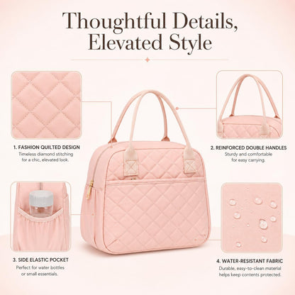 Lunch Box for Women Insulated Lunch Bag Lunchbox Cooler Thermal Leakproof Quilted Reusable Lunch Tote Bag for Work School Travel Picnic (Black) - Colors B