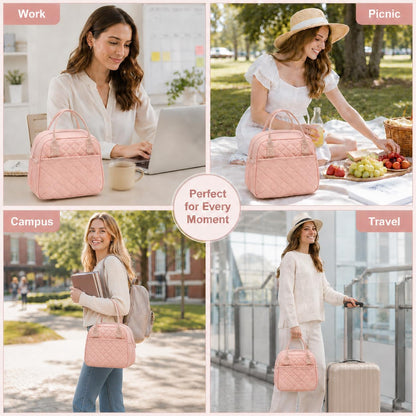 Lunch Box for Women Insulated Lunch Bag Lunchbox Cooler Thermal Leakproof Quilted Reusable Lunch Tote Bag for Work School Travel Picnic (Black) - Colors B