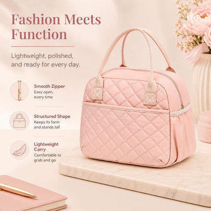 Lunch Box for Women Insulated Lunch Bag Lunchbox Cooler Thermal Leakproof Quilted Reusable Lunch Tote Bag for Work School Travel Picnic (Black) - Colors B