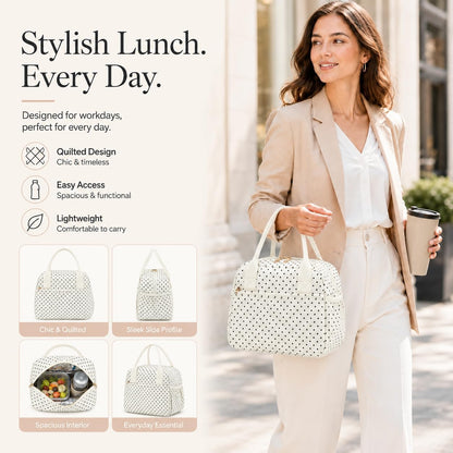 Lunch Box for Women Insulated Lunch Bag Lunchbox Cooler Thermal Leakproof Quilted Reusable Lunch Tote Bag for Work School Travel Picnic (Black) - Colors B
