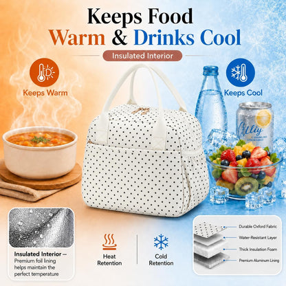 Lunch Box for Women Insulated Lunch Bag Lunchbox Cooler Thermal Leakproof Quilted Reusable Lunch Tote Bag for Work School Travel Picnic (Black) - Colors B