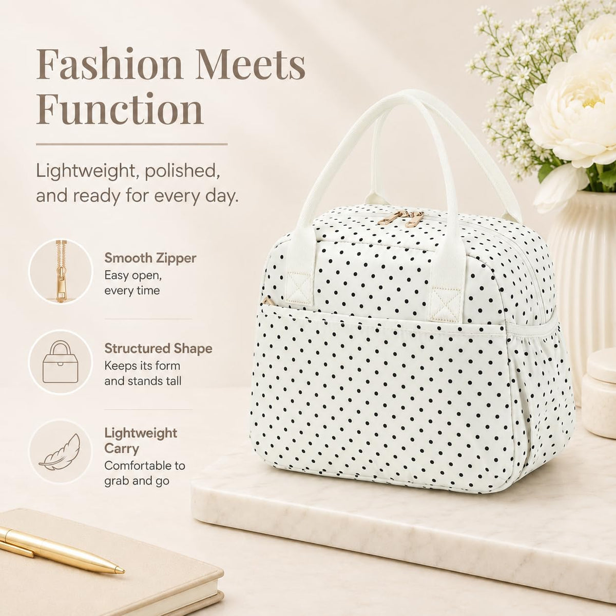 Lunch Box for Women Insulated Lunch Bag Lunchbox Cooler Thermal Leakproof Quilted Reusable Lunch Tote Bag for Work School Travel Picnic (Black) - Colors B