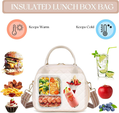 Lunch Box for Women Insulated Lunch Bag Lunchbox Cooler Thermal Leakproof Quilted Reusable Lunch Tote Bag for Work School Travel Picnic (Black) - Colors B