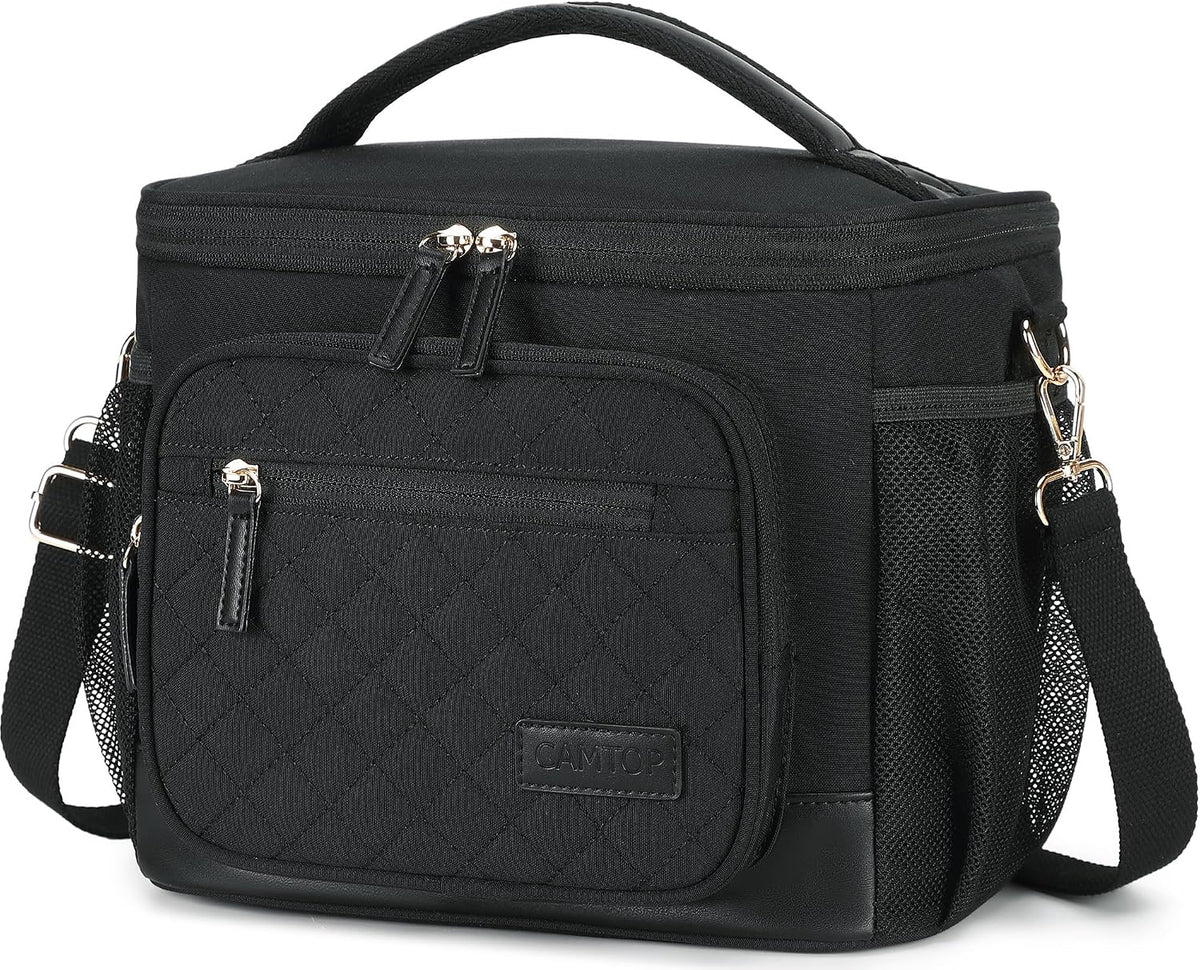 Lunch Box for Women Insulated Lunch Bag Lunchbox Cooler Thermal Leakproof Quilted Reusable Lunch Tote Bag for Work School Travel Picnic (Black) - Colors B