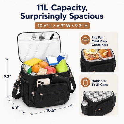 Lunch Box for Women Insulated Lunch Bag Lunchbox Cooler Thermal Leakproof Quilted Reusable Lunch Tote Bag for Work School Travel Picnic (Black) - Colors B