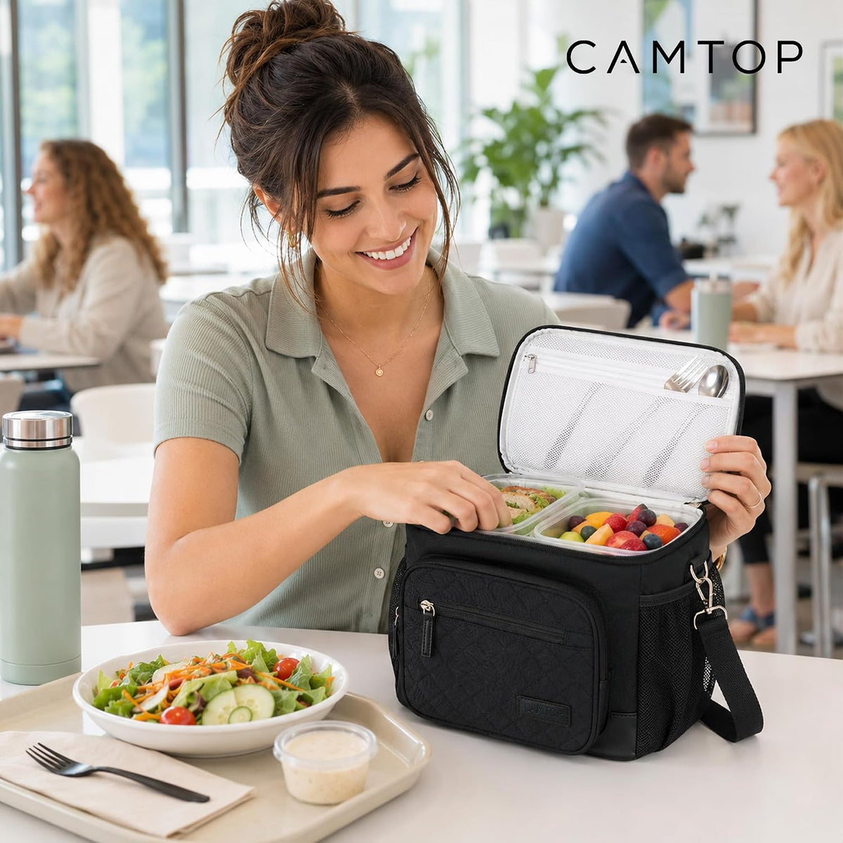 Lunch Box for Women Insulated Lunch Bag Lunchbox Cooler Thermal Leakproof Quilted Reusable Lunch Tote Bag for Work School Travel Picnic (Black) - Colors B
