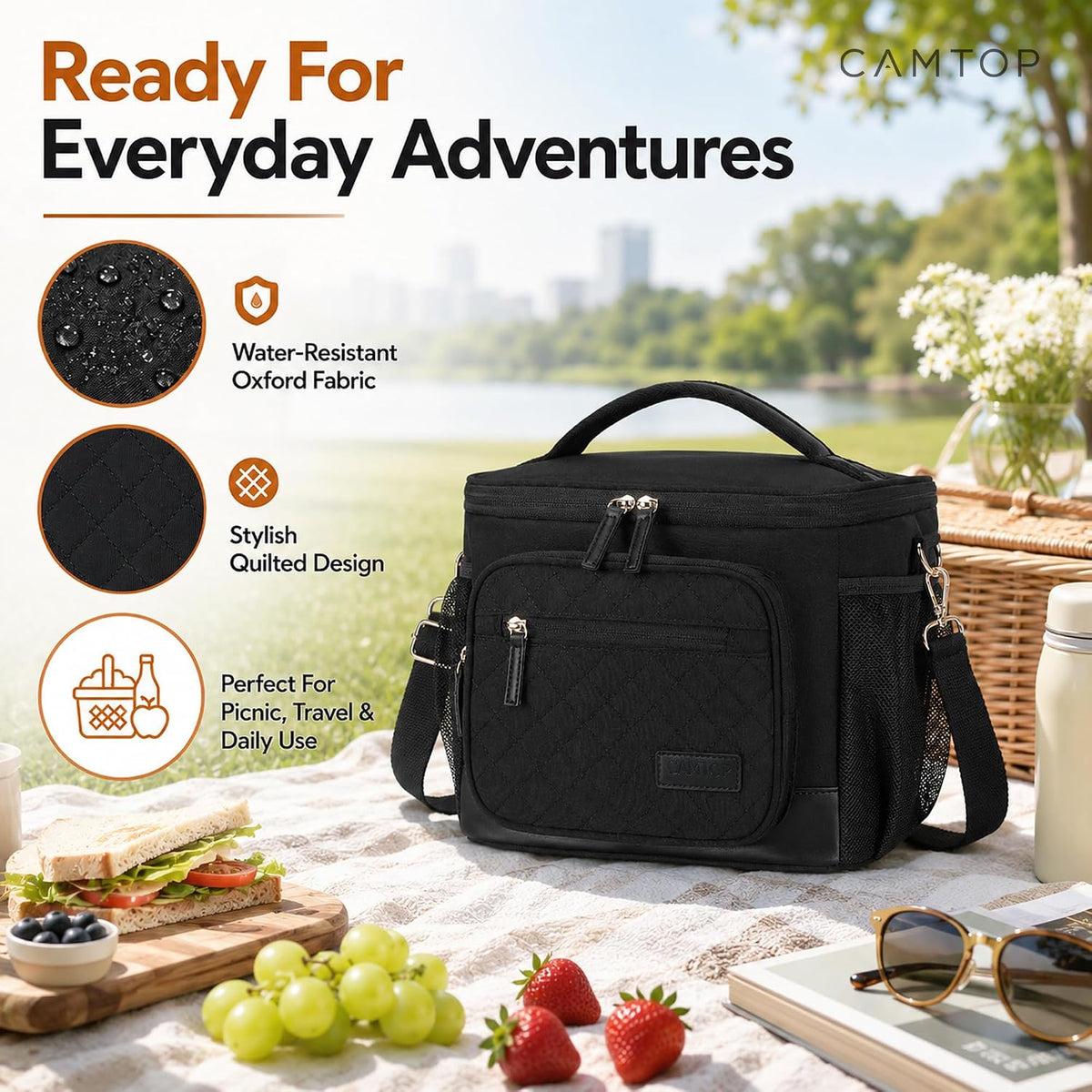Lunch Box for Women Insulated Lunch Bag Lunchbox Cooler Thermal Leakproof Quilted Reusable Lunch Tote Bag for Work School Travel Picnic (Black) - Colors B