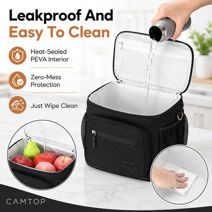 Lunch Box for Women Insulated Lunch Bag Lunchbox Cooler Thermal Leakproof Quilted Reusable Lunch Tote Bag for Work School Travel Picnic (Black) - Colors B