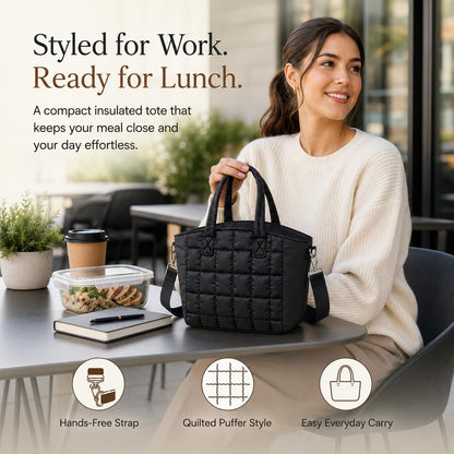 Lunch Box for Women Insulated Lunch Bag Lunchbox Cooler Thermal Leakproof Quilted Reusable Lunch Tote Bag for Work School Travel Picnic (Black) - Colors B