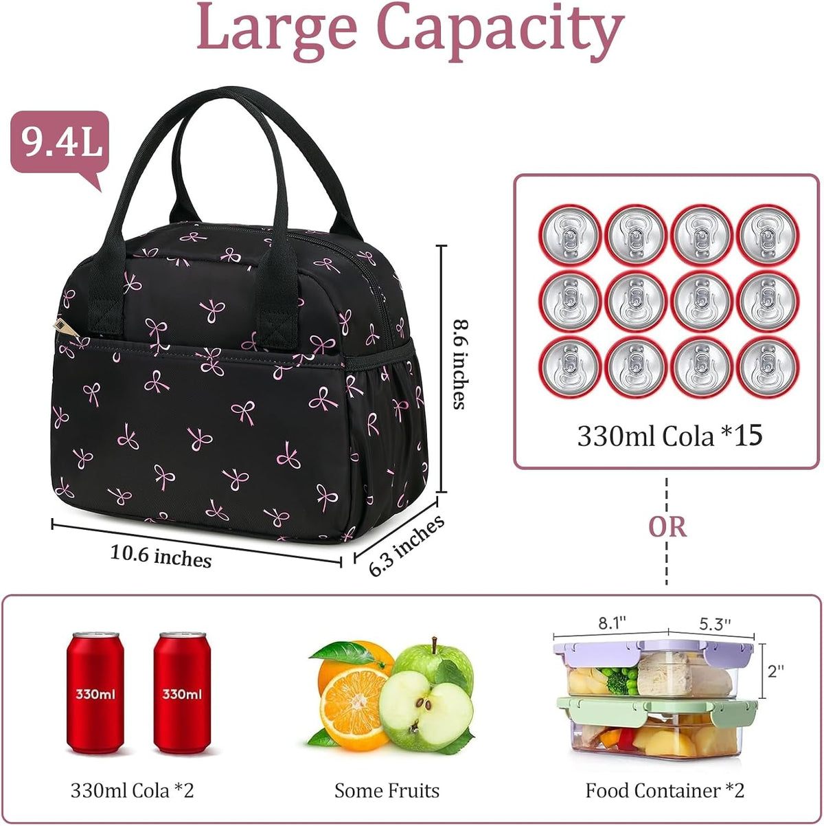 Lunch Box for Women Insulated Lunch Bag Lunchbox Cooler Thermal Leakproof Quilted Reusable Lunch Tote Bag for Work School Travel Picnic (Black) - Colors B