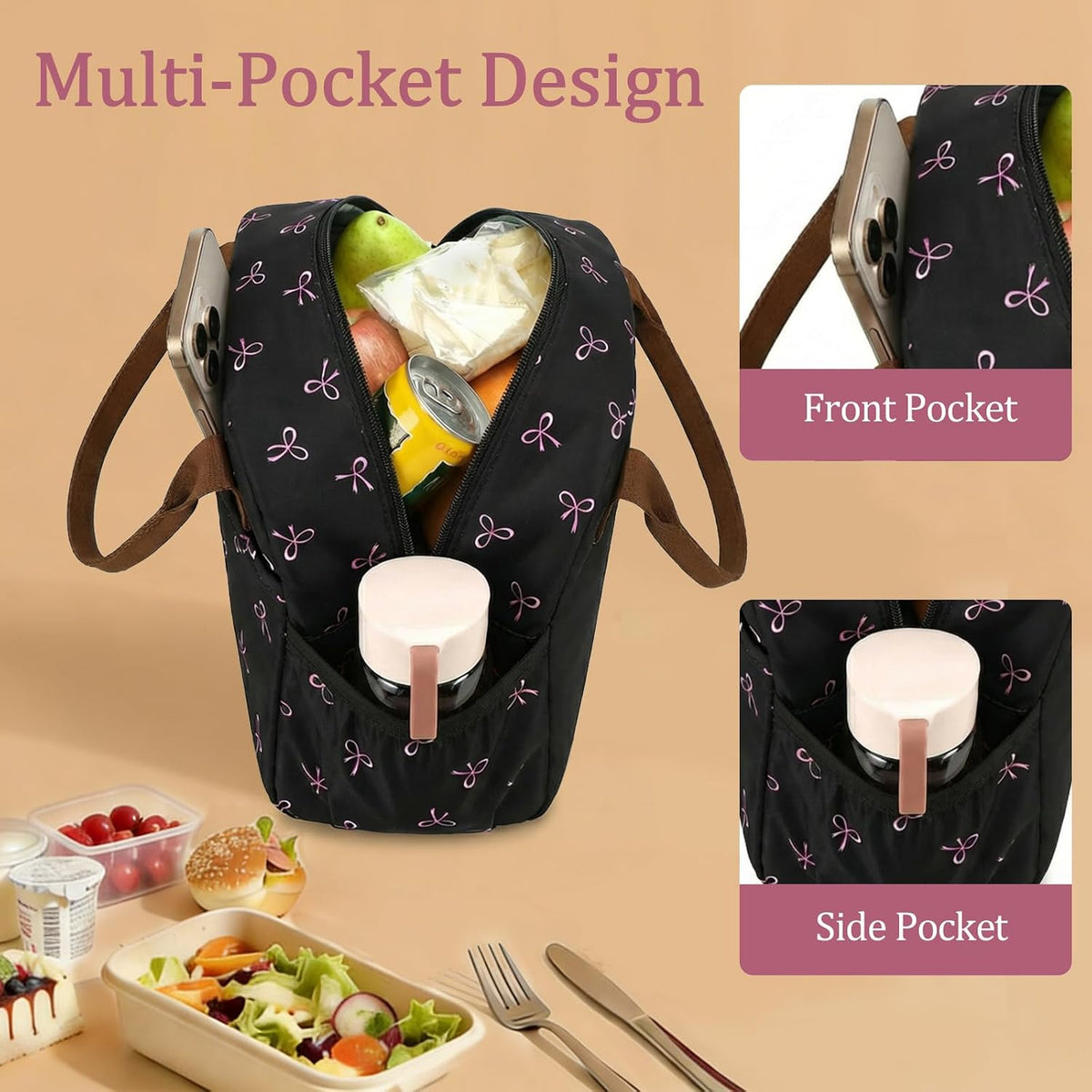 Lunch Box for Women Insulated Lunch Bag Lunchbox Cooler Thermal Leakproof Quilted Reusable Lunch Tote Bag for Work School Travel Picnic (Black) - Colors B