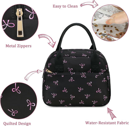 Lunch Box for Women Insulated Lunch Bag Lunchbox Cooler Thermal Leakproof Quilted Reusable Lunch Tote Bag for Work School Travel Picnic (Black) - Colors B