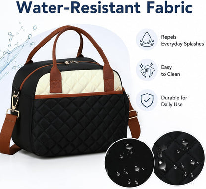 Lunch Box for Women Insulated Lunch Bag Lunchbox Cooler Thermal Leakproof Quilted Reusable Lunch Tote Bag for Work School Travel Picnic (Black) - Colors B