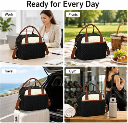 Lunch Box for Women Insulated Lunch Bag Lunchbox Cooler Thermal Leakproof Quilted Reusable Lunch Tote Bag for Work School Travel Picnic (Black) - Colors B