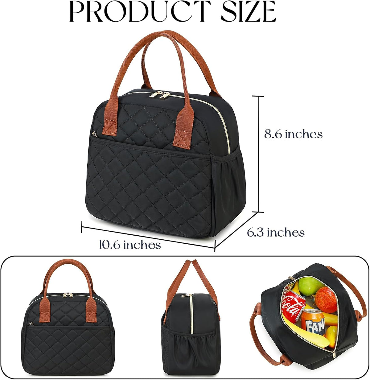 Lunch Box for Women Insulated Lunch Bag Lunchbox Cooler Thermal Leakproof Quilted Reusable Lunch Tote Bag for Work School Travel Picnic (Black) - Colors B