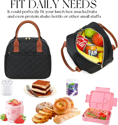 Lunch Box for Women Insulated Lunch Bag Lunchbox Cooler Thermal Leakproof Quilted Reusable Lunch Tote Bag for Work School Travel Picnic (Black) - Colors B