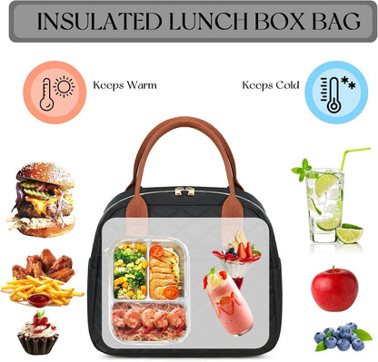 Lunch Box for Women Insulated Lunch Bag Lunchbox Cooler Thermal Leakproof Quilted Reusable Lunch Tote Bag for Work School Travel Picnic (Black) - Colors B
