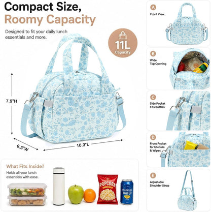 Lunch Box for Women Insulated Lunch Bag Lunchbox Cooler Thermal Leakproof Quilted Reusable Lunch Tote Bag for Work School Travel Picnic (Black) - Colors B