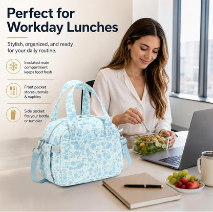 Lunch Box for Women Insulated Lunch Bag Lunchbox Cooler Thermal Leakproof Quilted Reusable Lunch Tote Bag for Work School Travel Picnic (Black) - Colors B