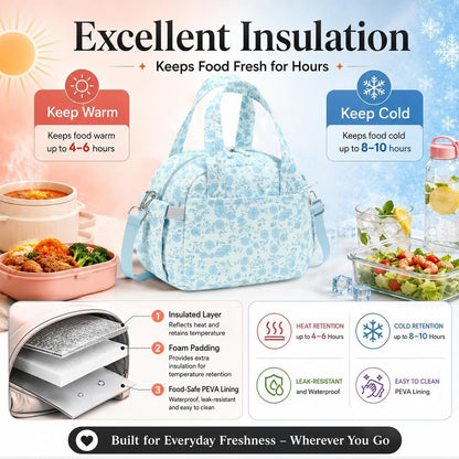 Lunch Box for Women Insulated Lunch Bag Lunchbox Cooler Thermal Leakproof Quilted Reusable Lunch Tote Bag for Work School Travel Picnic (Black) - Colors B