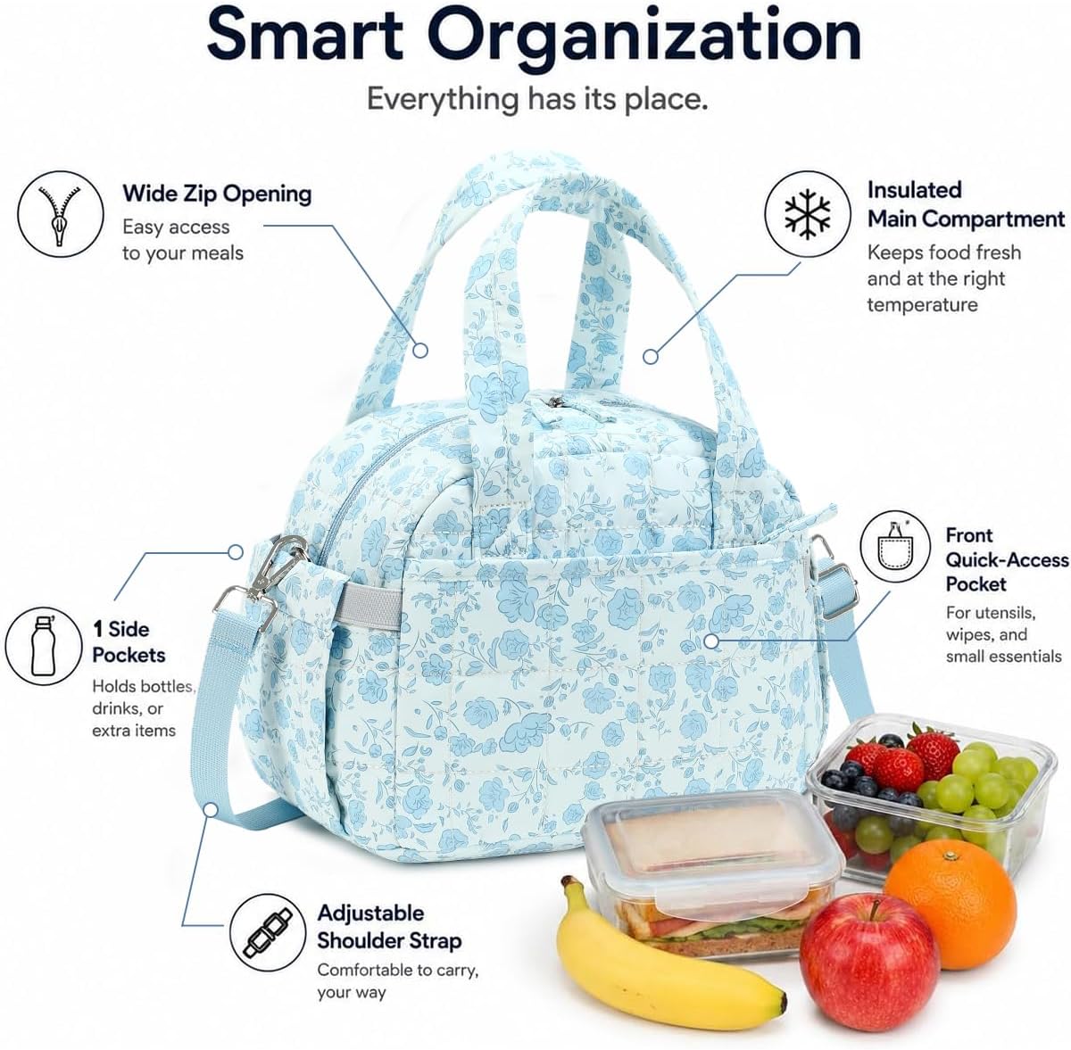 Lunch Box for Women Insulated Lunch Bag Lunchbox Cooler Thermal Leakproof Quilted Reusable Lunch Tote Bag for Work School Travel Picnic (Black) - Colors B