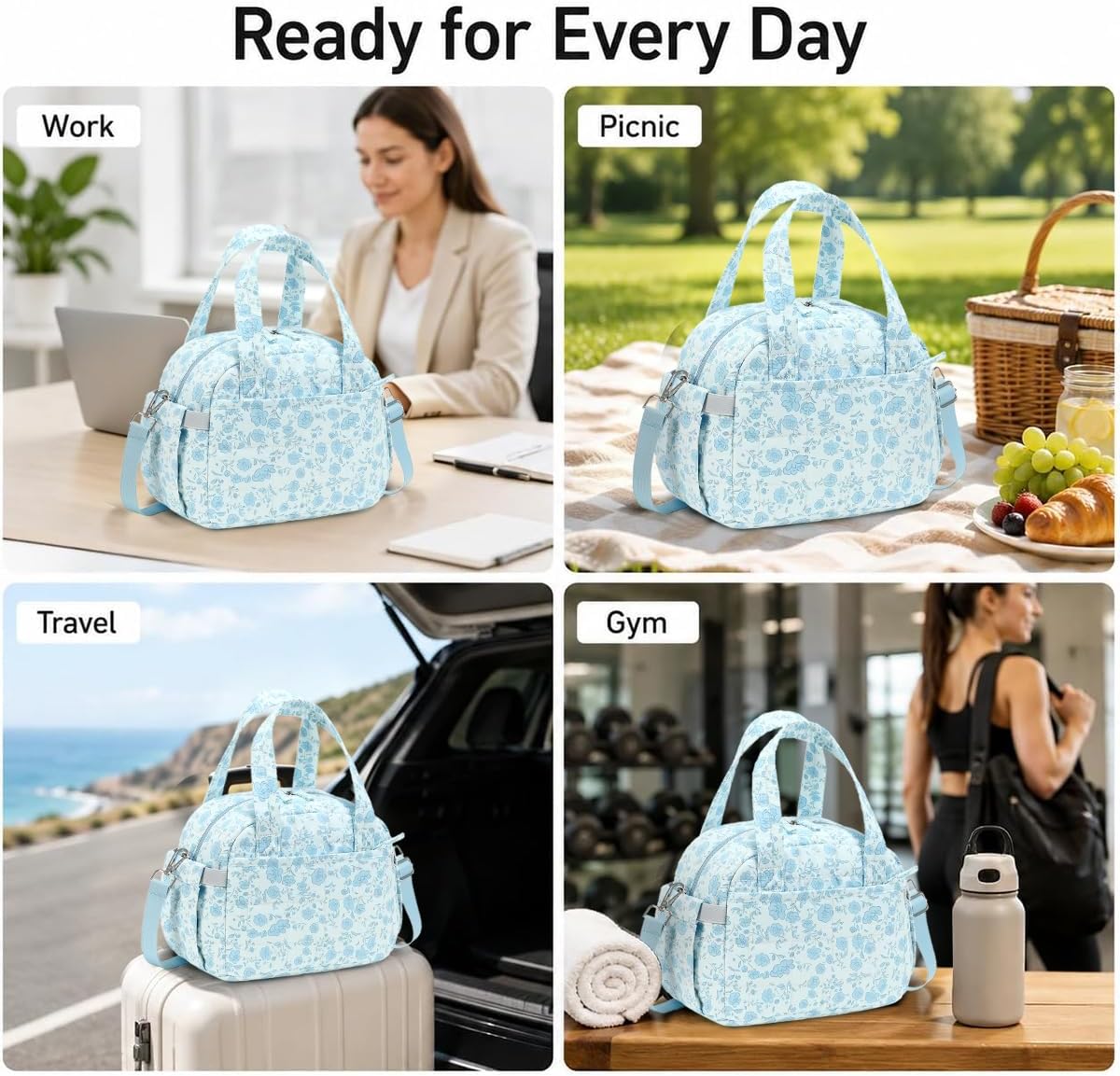 Lunch Box for Women Insulated Lunch Bag Lunchbox Cooler Thermal Leakproof Quilted Reusable Lunch Tote Bag for Work School Travel Picnic (Black) - Colors B