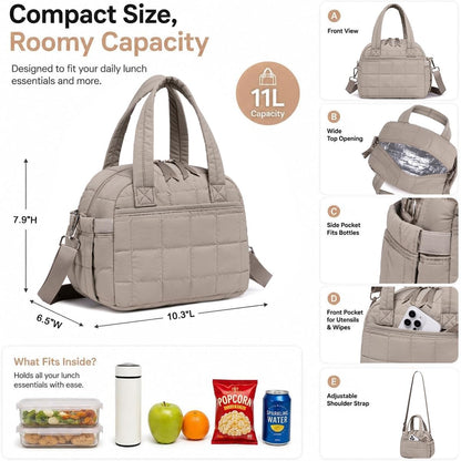 Lunch Box for Women Insulated Lunch Bag Lunchbox Cooler Thermal Leakproof Quilted Reusable Lunch Tote Bag for Work School Travel Picnic (Black) - Colors B