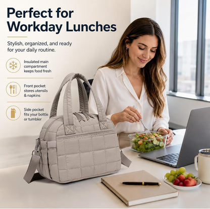 Lunch Box for Women Insulated Lunch Bag Lunchbox Cooler Thermal Leakproof Quilted Reusable Lunch Tote Bag for Work School Travel Picnic (Black) - Colors B