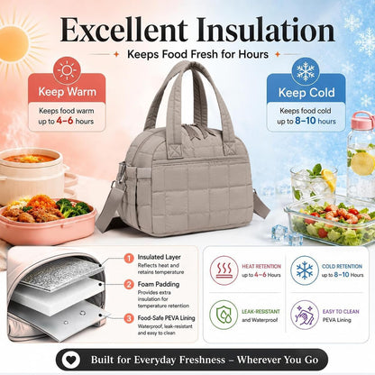Lunch Box for Women Insulated Lunch Bag Lunchbox Cooler Thermal Leakproof Quilted Reusable Lunch Tote Bag for Work School Travel Picnic (Black) - Colors B