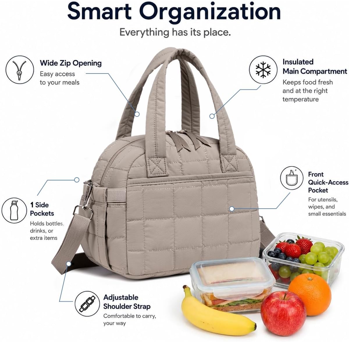 Lunch Box for Women Insulated Lunch Bag Lunchbox Cooler Thermal Leakproof Quilted Reusable Lunch Tote Bag for Work School Travel Picnic (Black) - Colors B