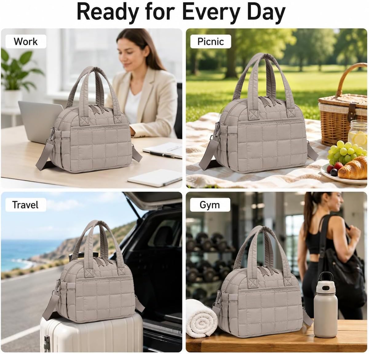 Lunch Box for Women Insulated Lunch Bag Lunchbox Cooler Thermal Leakproof Quilted Reusable Lunch Tote Bag for Work School Travel Picnic (Black) - Colors B