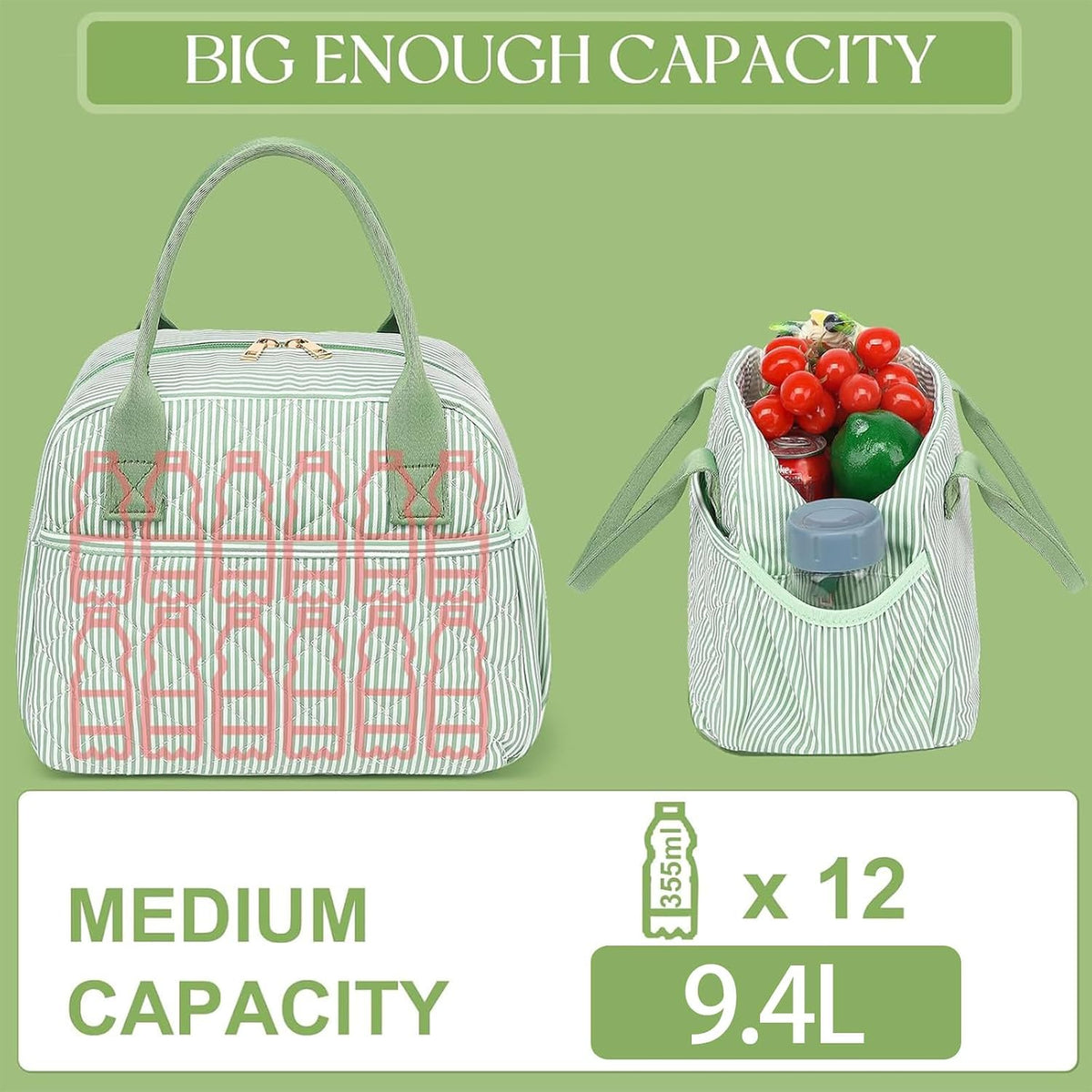 Lunch Box for Women Insulated Lunch Bag Lunchbox Cooler Thermal Leakproof Quilted Reusable Lunch Tote Bag for Work School Travel Picnic (Black) - Colors B
