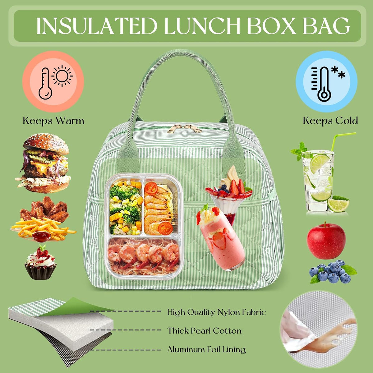 Lunch Box for Women Insulated Lunch Bag Lunchbox Cooler Thermal Leakproof Quilted Reusable Lunch Tote Bag for Work School Travel Picnic (Black) - Colors B
