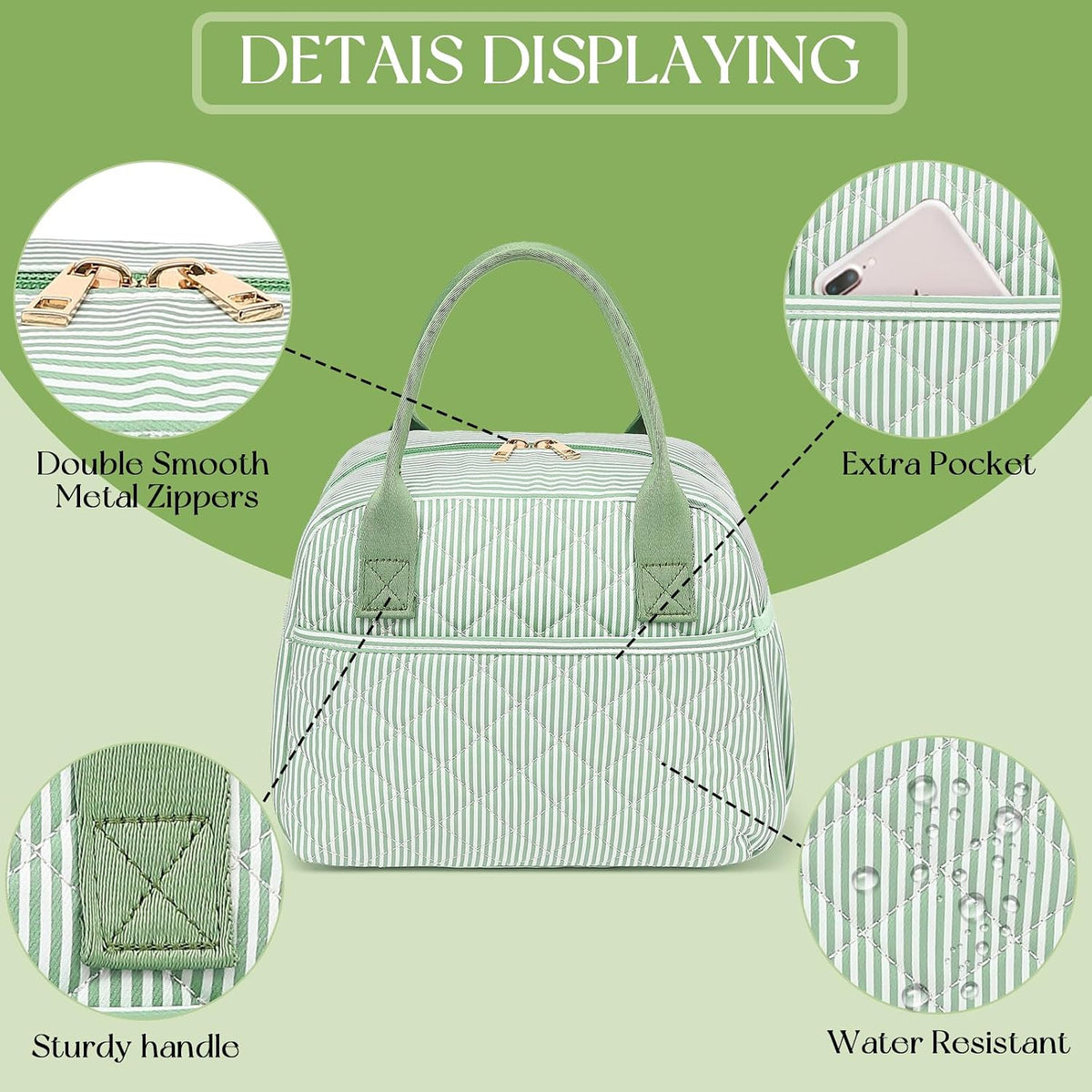 Lunch Box for Women Insulated Lunch Bag Lunchbox Cooler Thermal Leakproof Quilted Reusable Lunch Tote Bag for Work School Travel Picnic (Black) - Colors B