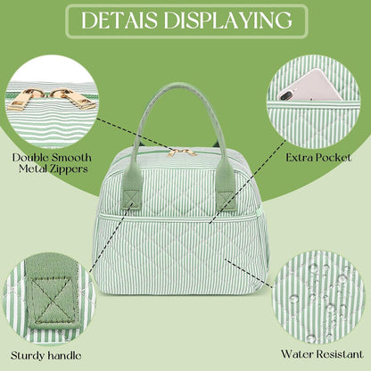 Lunch Box for Women Insulated Lunch Bag Lunchbox Cooler Thermal Leakproof Quilted Reusable Lunch Tote Bag for Work School Travel Picnic (Black) - Colors B