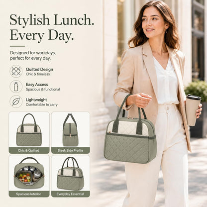 Lunch Box for Women Insulated Lunch Bag Lunchbox Cooler Thermal Leakproof Quilted Reusable Lunch Tote Bag for Work School Travel Picnic (Black) - Colors B