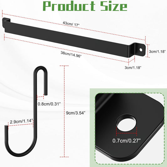 Wall Mount Kitchen Pot Pan Utensil Hanging Rail Rack with 10 S Hooks