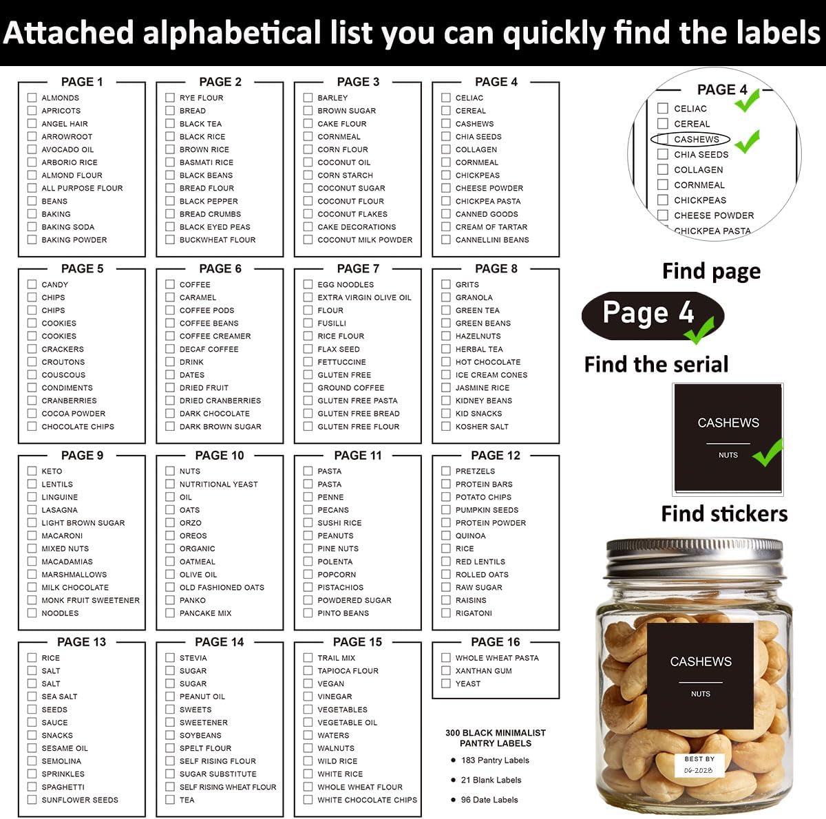 300pcs Pantry Labels for Food Containers, Preprinted Minimalist Waterproof Stickers Removable White Kitchen Food Labels Expiration Date Labels for Organizing Storage Bins Jars Bottles Boxes