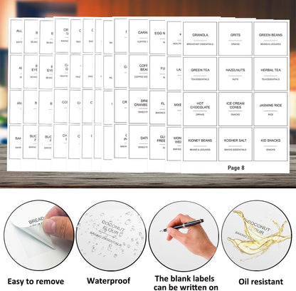 300pcs Pantry Labels for Food Containers, Preprinted Minimalist Waterproof Stickers Removable White Kitchen Food Labels Expiration Date Labels for Organizing Storage Bins Jars Bottles Boxes