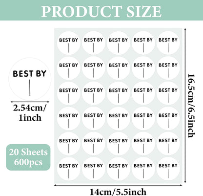 600PCS Expiration Date Food Stickers, Best by Labels, 1 Inch Circle Dot Small Blank Food Date Labels, Best-by/Expiration-Date Label for Food-Containers, Freezer, Restaurant, Food-Service, Prep
