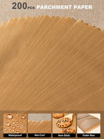 200 Pcs Parchment Paper Baking Sheets, 12x16 Inches, Non-Stick