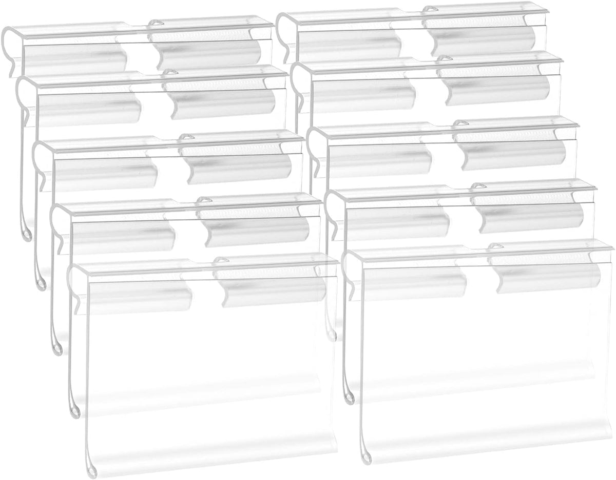 50 Pack Reusable Plastic Wire Shelf Label Holder, for Pantry Retail Merchandise Shopping Mall Store Shop Supermarket UPC Price Card Sign and Ticket Display Holder, Clip-On Design. 6cm X 4cm