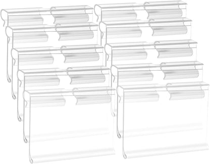 50 Pack Reusable Plastic Wire Shelf Label Holder, for Pantry Retail Merchandise Shopping Mall Store Shop Supermarket UPC Price Card Sign and Ticket Display Holder, Clip-On Design. 6cm X 4cm