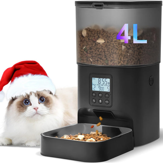 Automatic Cat Feeder, 4L Cat Food Dispenser with 10s Voice Recorder, Pet Feeder up to 8 Meals per Day, Timed Dog Feeder with Dry Food Sealed Ring