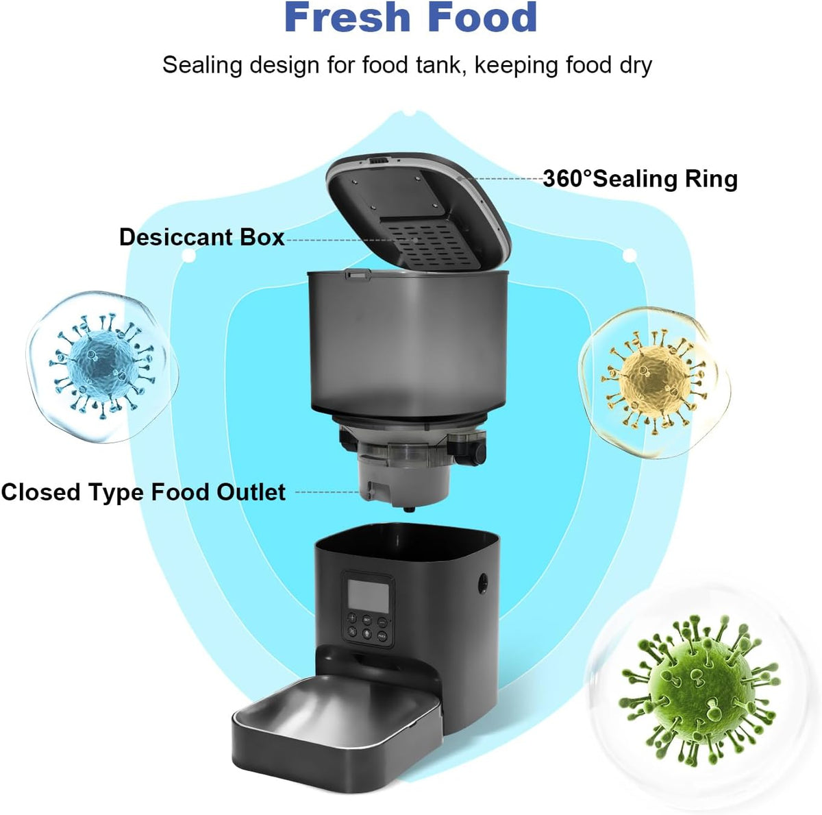 Automatic Cat Feeder, 4L Cat Food Dispenser with 10s Voice Recorder, Pet Feeder up to 8 Meals per Day, Timed Dog Feeder with Dry Food Sealed Ring