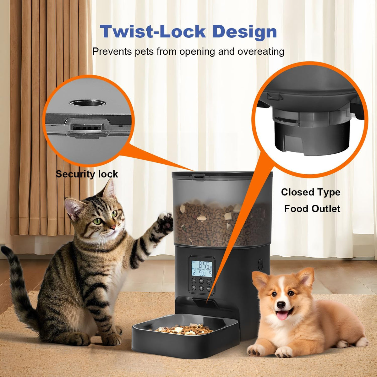 Automatic Cat Feeder, 4L Cat Food Dispenser with 10s Voice Recorder, Pet Feeder up to 8 Meals per Day, Timed Dog Feeder with Dry Food Sealed Ring